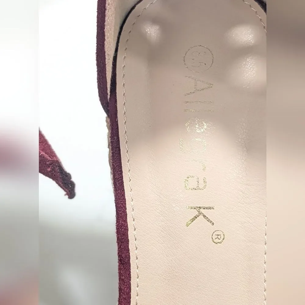 Alegra K High Heel Espadrilles Platform Strapy Tie Burgundy Suede Shoe Wedge 8.5